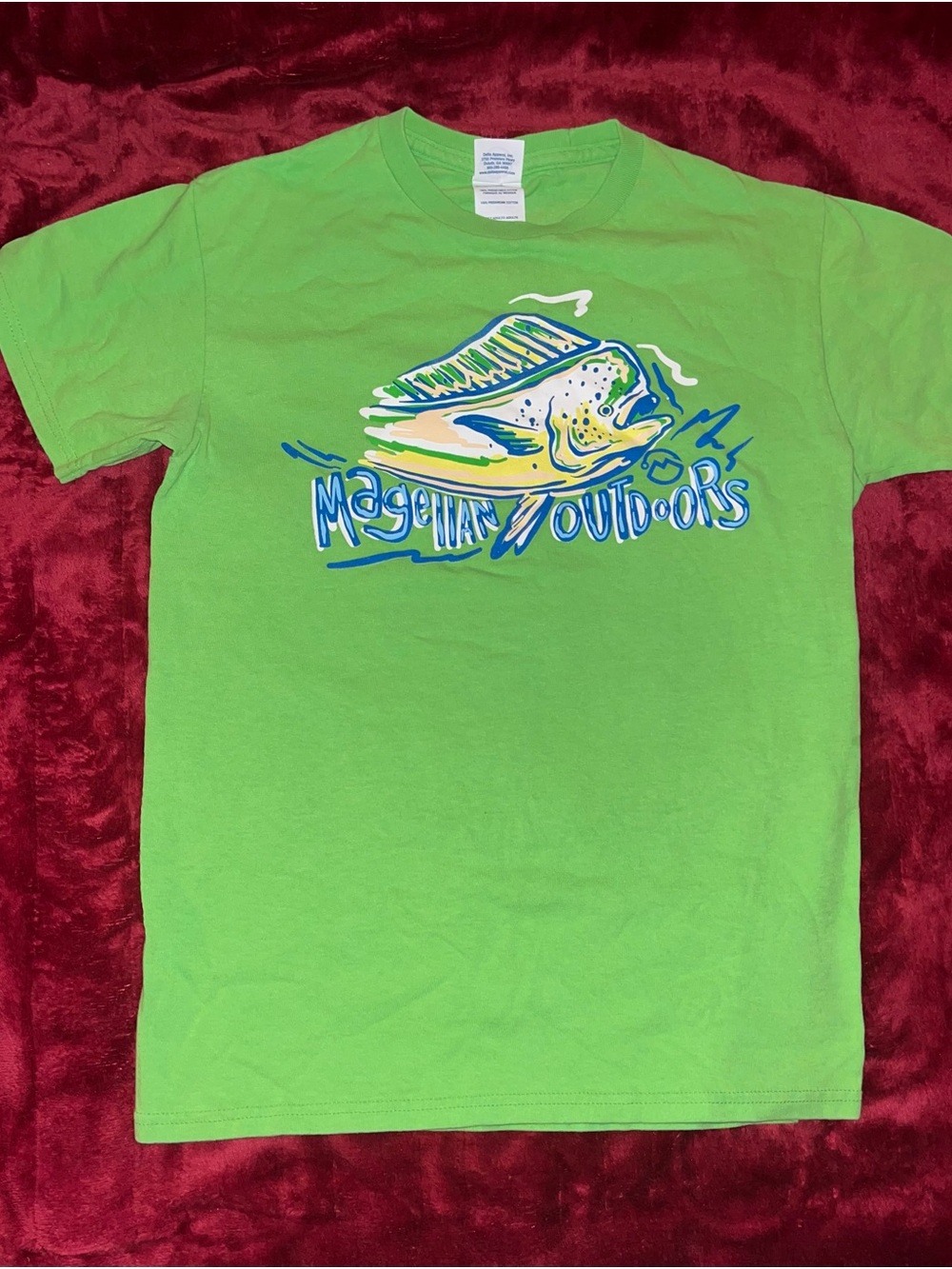 Delta Bright Neon Green Graphic Tee with Multicolor Print